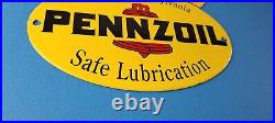 Vintage Pennzoil Sign Safe Lubrication Gas Service Station Pump Porcelain Sign