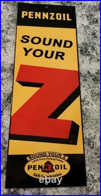 Vintage Pennzoil Sound Your Z Motor Oil Enamel Metal Gasoline Advertising Sign