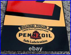 Vintage Pennzoil Sound Your Z Motor Oil Enamel Metal Gasoline Advertising Sign