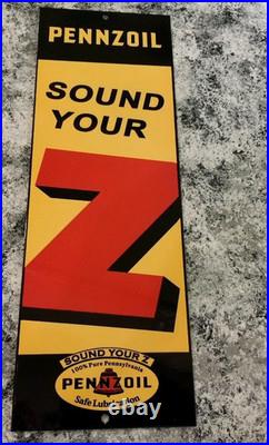 Vintage Pennzoil Sound Your Z Motor Oil Enamel Metal Gasoline Advertising Sign
