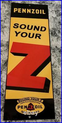 Vintage Pennzoil Sound Your Z Motor Oil Enamel Metal Gasoline Advertising Sign
