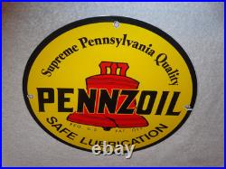 Vintage Pennzoil Supreme Pennsylvania Lubrication Gas & Oil Porcelain Metal Sign