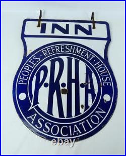 Vintage Peoples Refreshment House Association Inn double sided enamel sign c1930