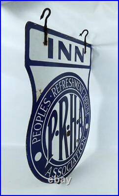 Vintage Peoples Refreshment House Association Inn double sided enamel sign c1930