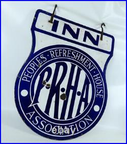 Vintage Peoples Refreshment House Association Inn double sided enamel sign c1930