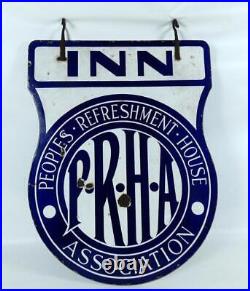 Vintage Peoples Refreshment House Association Inn double sided enamel sign c1930