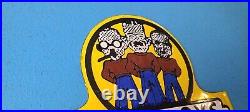 Vintage Pep Boys Porcelain Manny Moe Gas Service Station License Ad Topper Sign