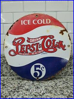 Vintage Pepsi Cola Porcelain Sign Soda Soft Drink Pop Beverage Signage Oil Gas