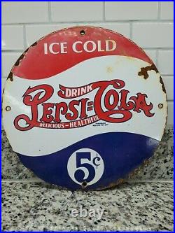 Vintage Pepsi Cola Porcelain Sign Soda Soft Drink Pop Beverage Signage Oil Gas