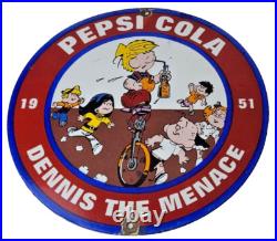 Vintage Pepsi Cola Sign Beverage Dennis the Menace Porcelain Gas Pump Sign
