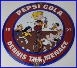 Vintage Pepsi Cola Sign Beverage Dennis the Menace Porcelain Gas Pump Sign