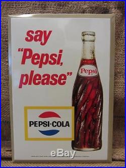 Vintage Pepsi Sign Antique Old Pepsi-Cola Soda Metal with Cardboard Back 9454