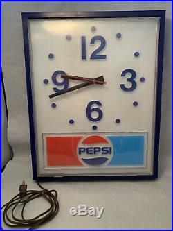 Vintage Pepsi Wall Mounted Clock Lighted Sign Advertising- Free Shipping/works