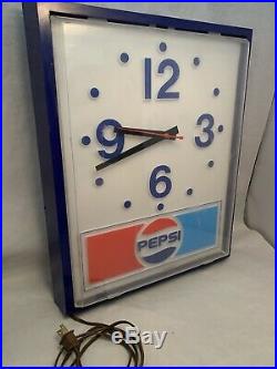 Vintage Pepsi Wall Mounted Clock Lighted Sign Advertising- Free Shipping/works