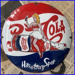 Vintage Pepsi-cola Soda Beverage Drink 12 Inch Convex Porcelain Enamel Sign