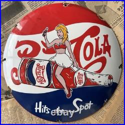 Vintage Pepsi-cola Soda Beverage Drink 12 Inch Convex Porcelain Enamel Sign