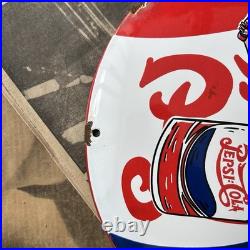 Vintage Pepsi-cola Soda Beverage Drink 12 Inch Convex Porcelain Enamel Sign
