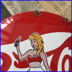 Vintage Pepsi-cola Soda Beverage Drink 12 Inch Convex Porcelain Enamel Sign