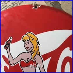 Vintage Pepsi-cola Soda Beverage Drink 12 Inch Convex Porcelain Enamel Sign