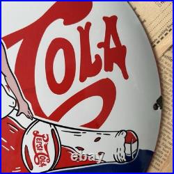 Vintage Pepsi-cola Soda Beverage Drink 12 Inch Convex Porcelain Enamel Sign