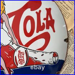 Vintage Pepsi-cola Soda Beverage Drink 12 Inch Convex Porcelain Enamel Sign