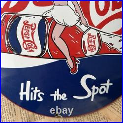 Vintage Pepsi-cola Soda Beverage Drink 12 Inch Convex Porcelain Enamel Sign