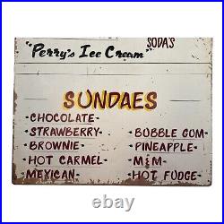 Vintage Perry's Ice Cream Advertising Store Sign on Painted Wood Americana