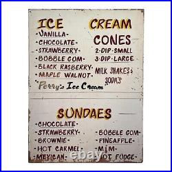 Vintage Perry's Ice Cream Advertising Store Sign on Painted Wood Americana