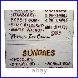 Vintage Perry's Ice Cream Advertising Store Sign on Painted Wood Americana