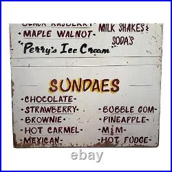 Vintage Perry's Ice Cream Advertising Store Sign on Painted Wood Americana