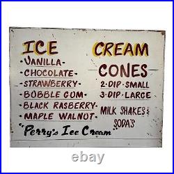 Vintage Perry's Ice Cream Advertising Store Sign on Painted Wood Americana