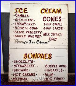 Vintage Perry's Ice Cream Americana Painted Wood Advertising Store Sign Vintage Perry's Ice Cream Americana Painted Wood Advertising Store Sign