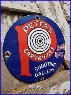 Vintage Peters Cartridges Porcelain Sign Firearm Guns Rifle Ammo Hunting Gas Oil