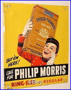 Vintage Phillip Morris Cigarette Tobacco Embossed Tin Advertising Sign NICE