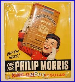 Vintage Phillip Morris Cigarette Tobacco Embossed Tin Advertising Sign NICE