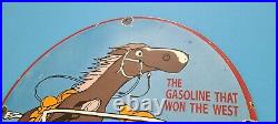 Vintage Phillips 66 Gasoline Porcelain Cowboy Gas Service Station Oil Pump Sign