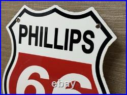 Vintage Phillips 66 Gasoline Porcelain Sign Dealership Gas Station Motor Oil