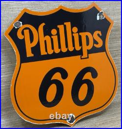 Vintage Phillips 66 Gasoline Porcelain Sign Dealership Gas Station Motor Oil
