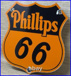 Vintage Phillips 66 Gasoline Porcelain Sign Dealership Gas Station Motor Oil