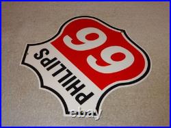 Vintage Phillips 66 Red Black White 12 Porcelain Metal Shield Gasoline Oil Sign