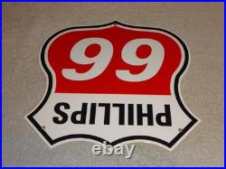 Vintage Phillips 66 Red Black White 12 Porcelain Metal Shield Gasoline Oil Sign
