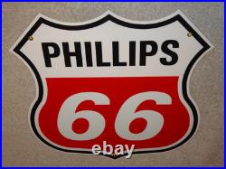 Vintage Phillips 66 Red Black White 12 Porcelain Metal Shield Gasoline Oil Sign