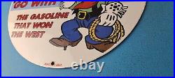 Vintage Phillips 66 Sign Porcelain Mickey Mouse Cowboy Gas Oil Pump Plate Sign