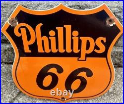 Vintage Phillips Route 66 Sign Gasoline Porcelain Service Station Gas Pump Sign