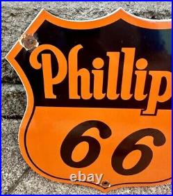 Vintage Phillips Route 66 Sign Gasoline Porcelain Service Station Gas Pump Sign