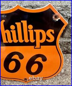 Vintage Phillips Route 66 Sign Gasoline Porcelain Service Station Gas Pump Sign