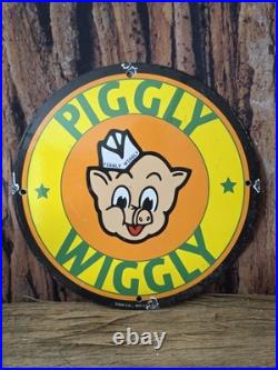 Vintage Piggly Wiggly Porcelain Heavy Metal Fast Food Resturant Sign 12