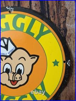 Vintage Piggly Wiggly Porcelain Heavy Metal Fast Food Resturant Sign 12