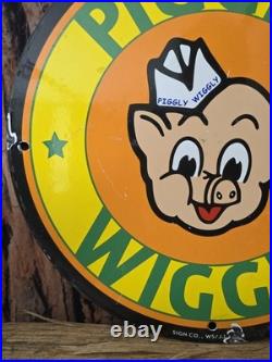 Vintage Piggly Wiggly Porcelain Heavy Metal Fast Food Resturant Sign 12