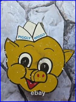 Vintage Piggly Wiggly Porcelain Sign General Food Market Grocery Store